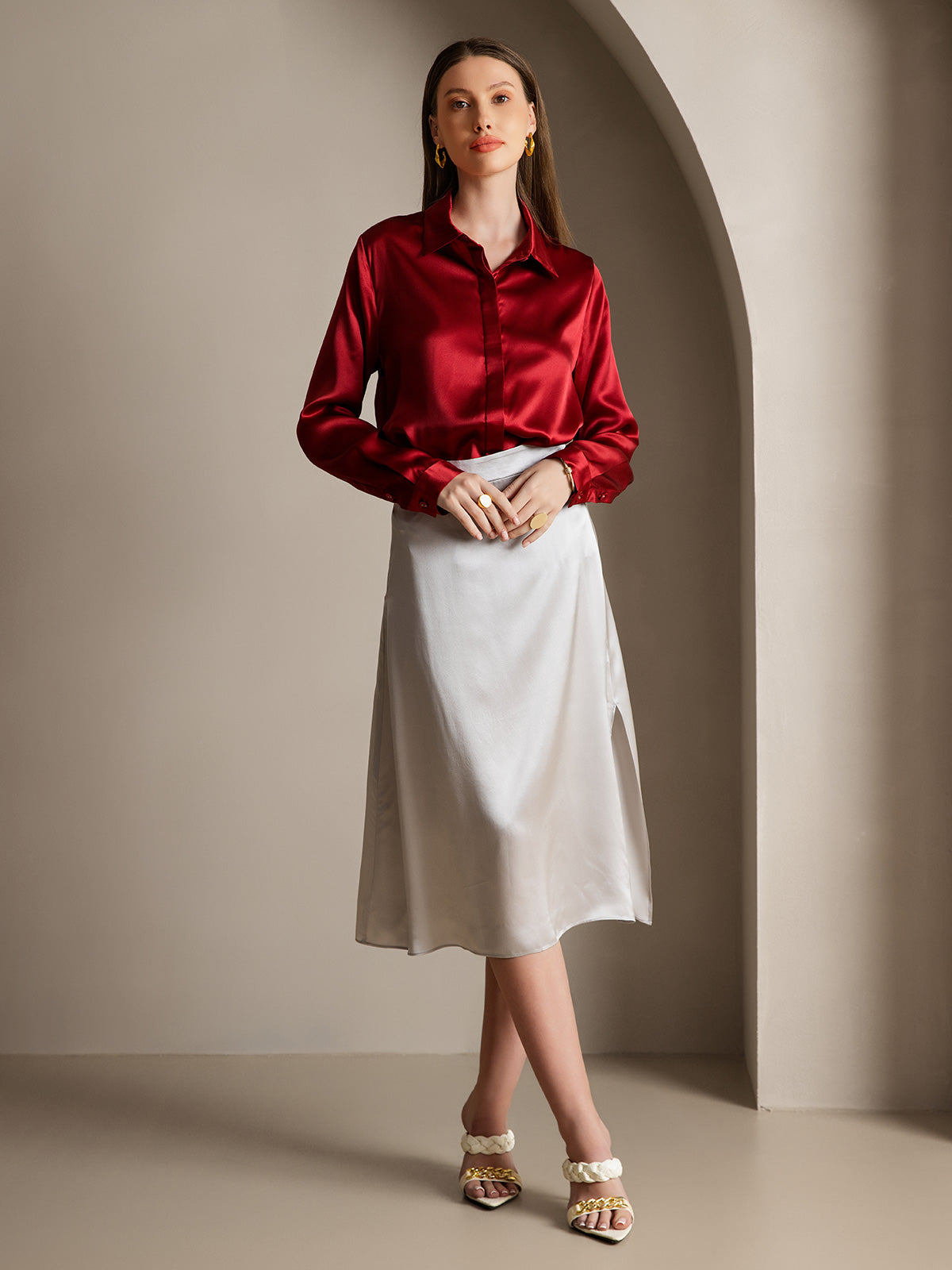 [Viini] SilkSilky-FI 19Momme Lapel Collar Naisten paita 007