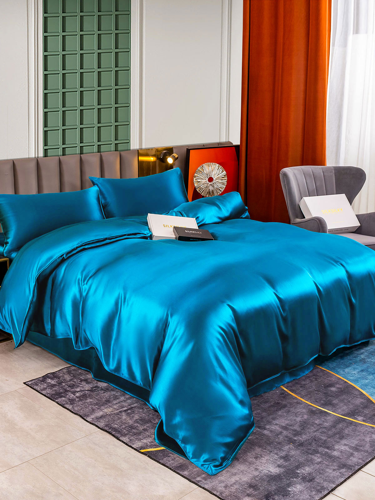 [Sinivihreä] SilkSilky-FI 25Momme Bedding Set 004