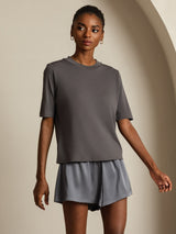[Harmaa] SilkSilky-FI Half Sleeve Crew Neck Naisten T-paita 006