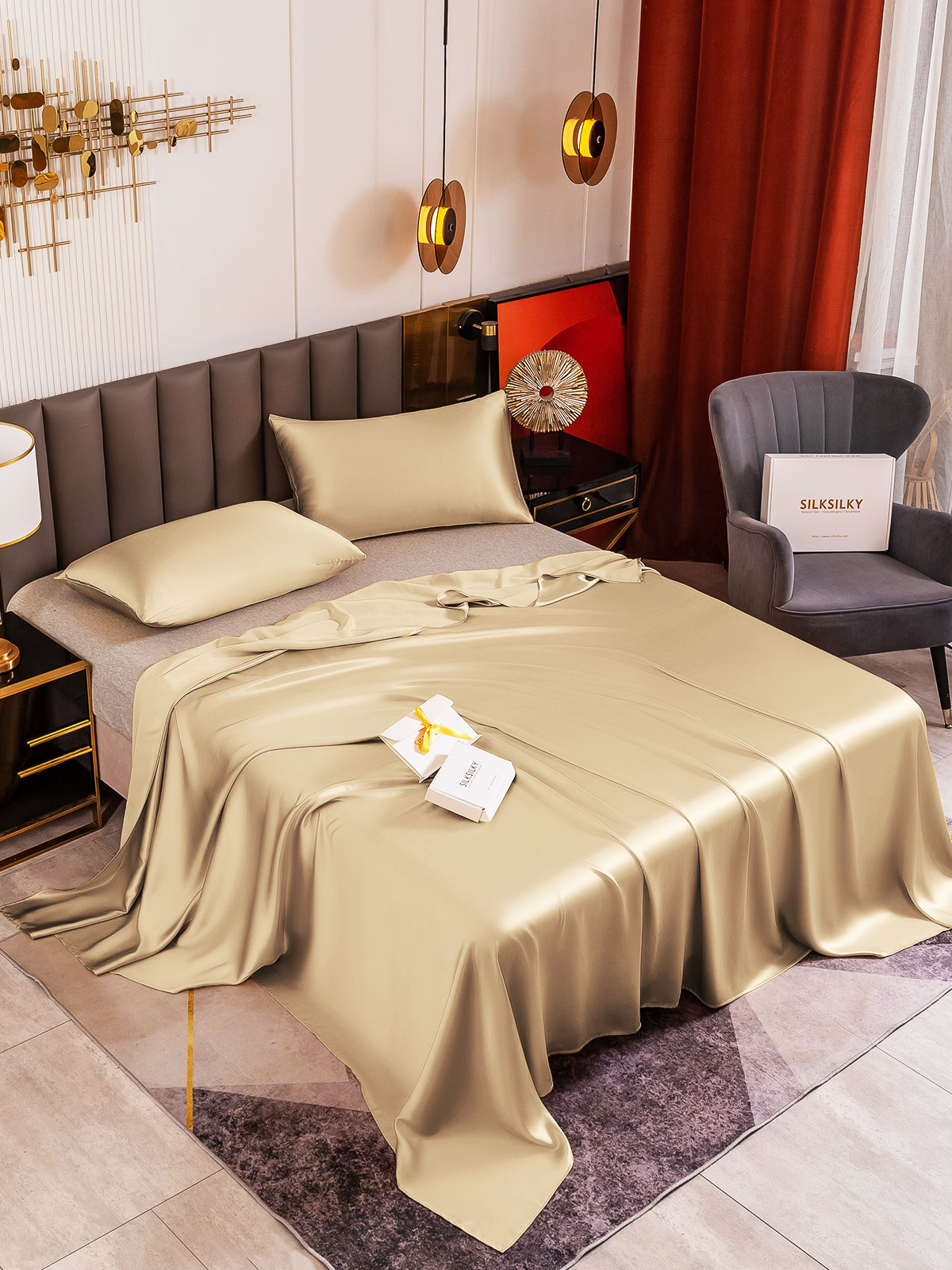 [Beige] SilkSilky-FI 19Momme Bedding Set 001