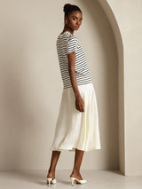 [Valkoinen Raita] SilkSilky-FI Short Sleeve Crew Neck Naisten T-paita 006