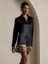 [Musta] SilkSilky-FI Long Sleeve Lapel Collar Naisten paita 003