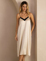[Riisibeige] SilkSilky-FI Spaghetti Strap V Neck Mekko 001