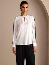 [Valkoinen] SilkSilky-FI Long Sleeve Keyhole Neck Naisten Puserot 001