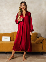 [Viini] SilkSilky-FI Long Sleeve V Neck Yöpaita ja Aamutakkisetti 006