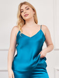 SilkSilky FI Pure Silk Deep V Neck Plus koon Camisole Top Sinivihreä 001