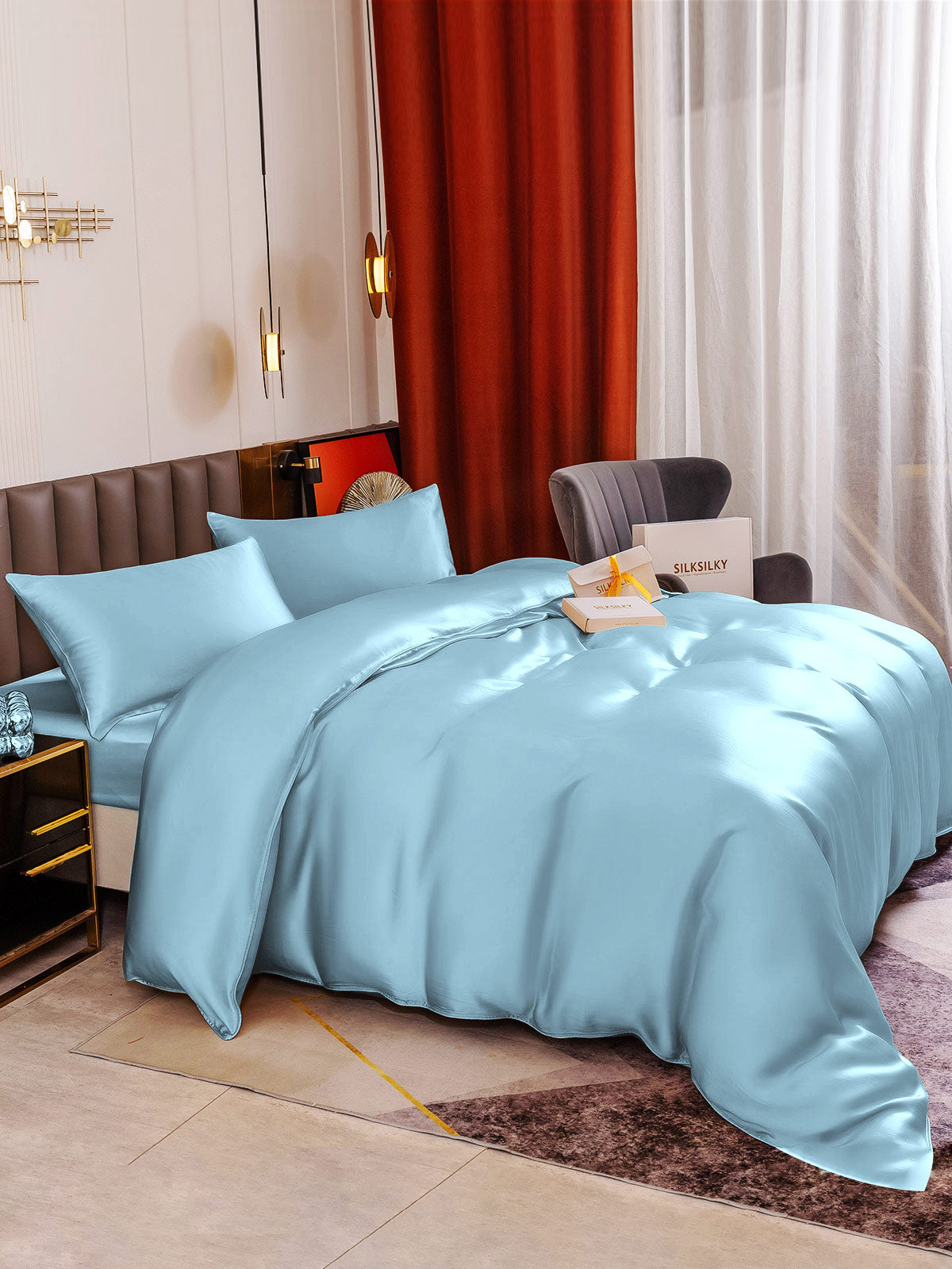 [Vaaleansininen] SilkSilky-FI 19Momme Bedding Set 006