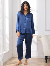 [Tummansininen] SilkSilky-FI Long Sleeve Notkokaulus Naisten Pyjamat 003