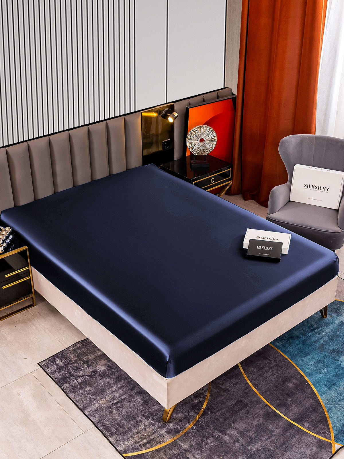 [Tummansininen] SilkSilky-FI 22Momme Pure Silk Sheet 002