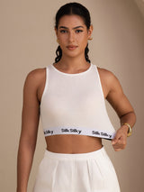 [Valkoinen] SilkSilky-FI Sleeveless Crew Neck Camisole Top 003