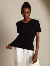 [Musta] SilkSilky-FI Short Sleeve V Neck Naisten T-paita 006