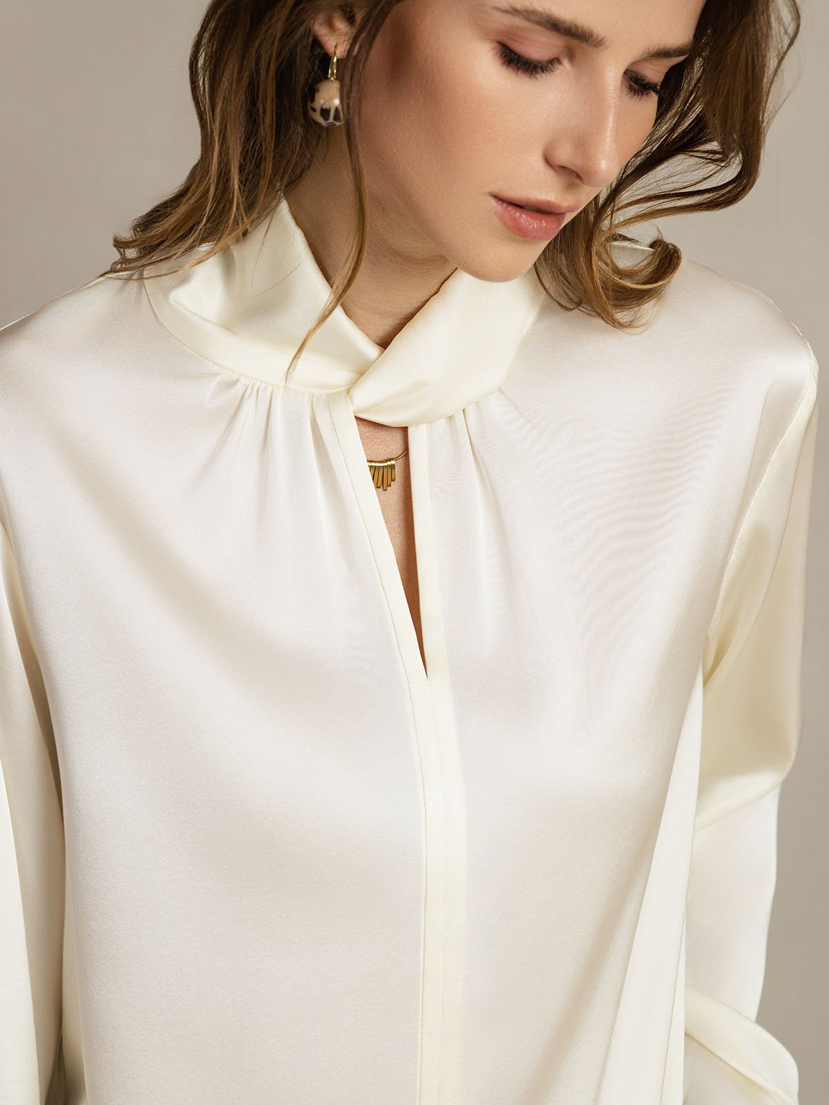 [Norsunluu] SilkSilky-FI 19Momme Womens Shirt 005