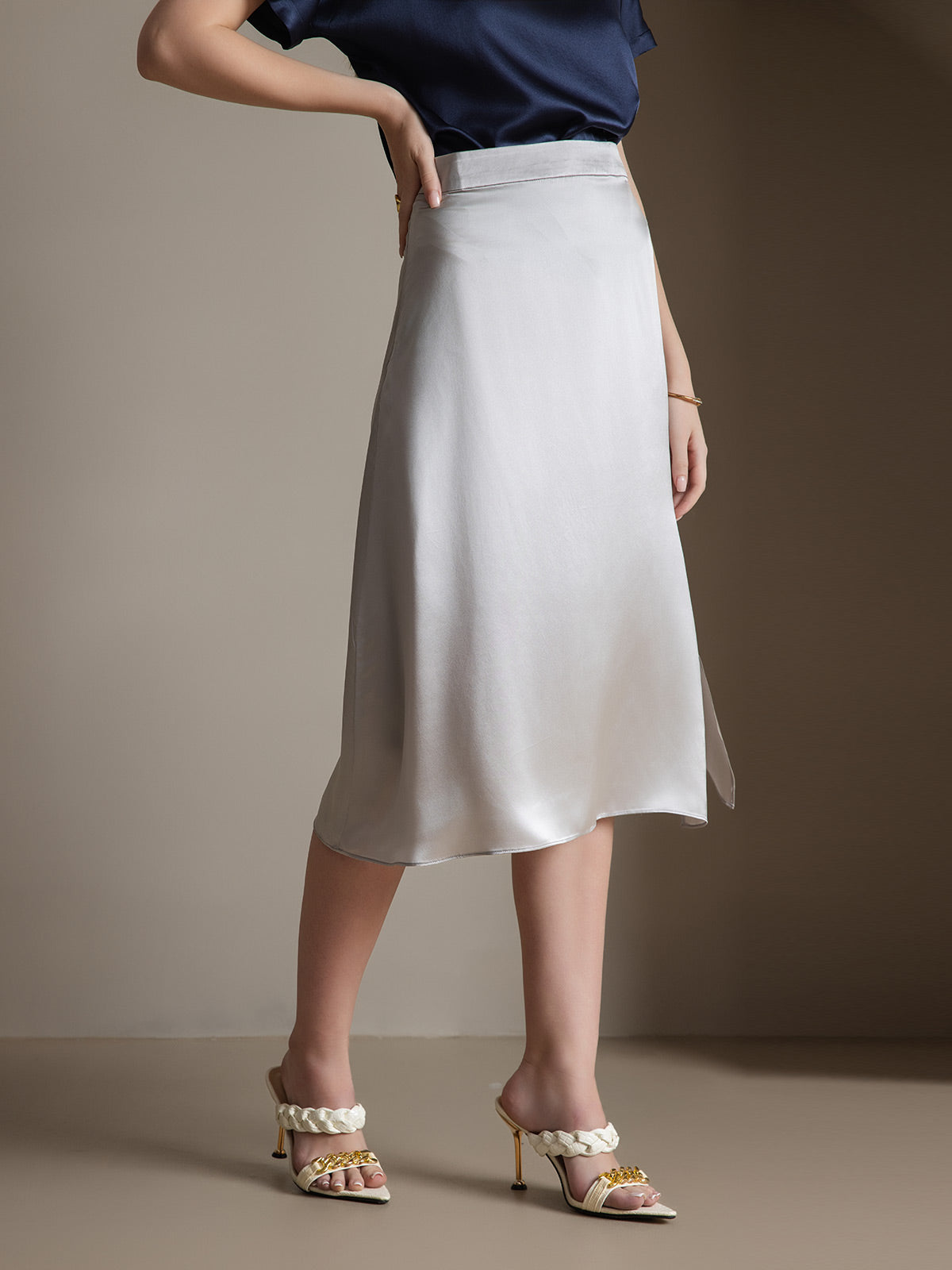 [Vaalean Harmaa] SilkSilky-FI 19Momme Skirt 004