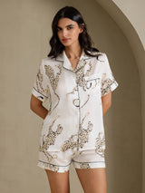 [Valkoinen Gepardi] SilkSilky-FI Short Sleeve Notch Collar Naisten Pyjamat 003