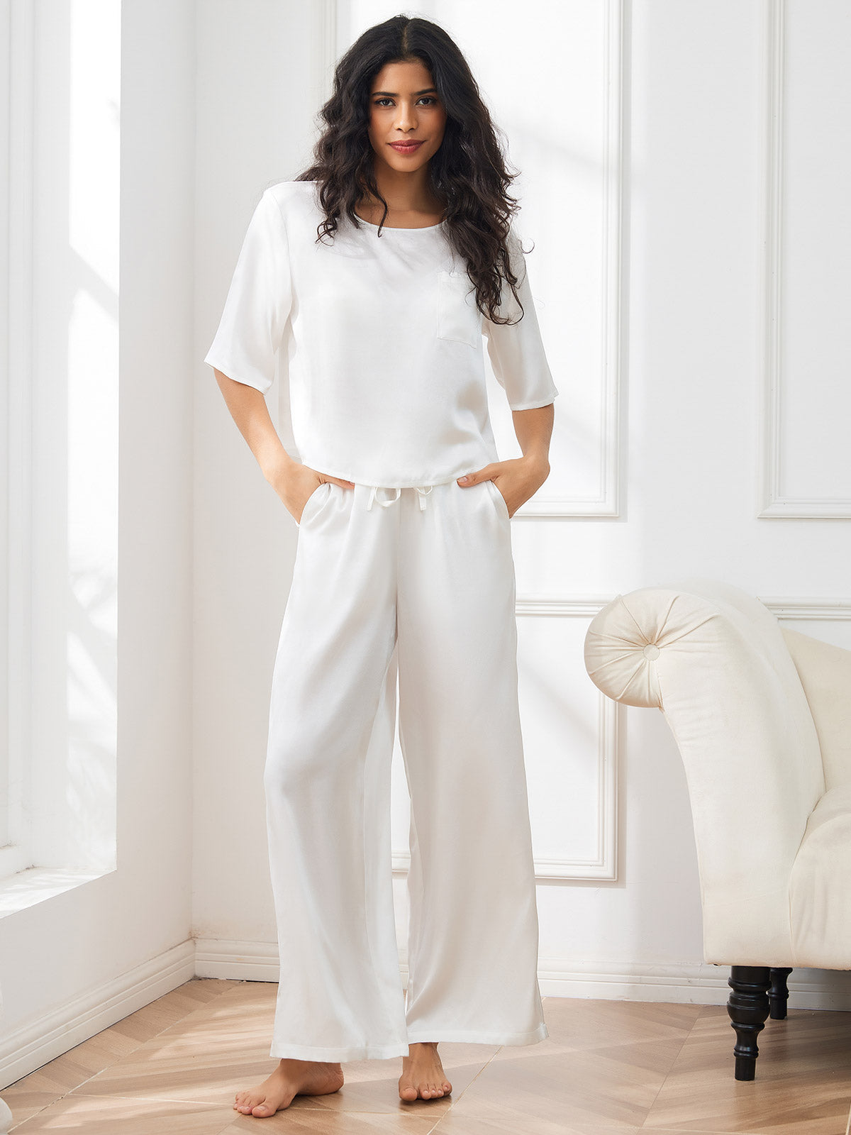 [Valkoinen] SilkSilky-FI Womens Pajamas 004