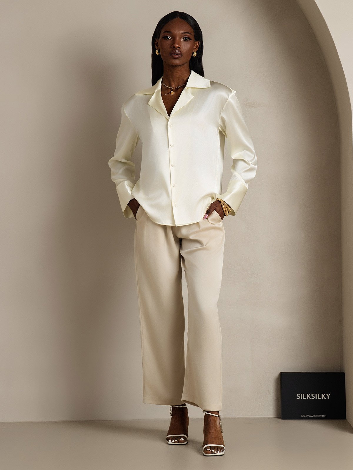 SilkSilky-FI 19Momme Womens Shirt Norsunluu 006