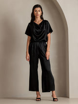[Musta] SilkSilky-FI Short Sleeve Cowl Neck Naisten Puserot 005