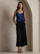 [Dark Blue] SilkSilky  19Momme Stretch Silk Charmeuse Sleeveless Scoop Neck Camisole Top 006