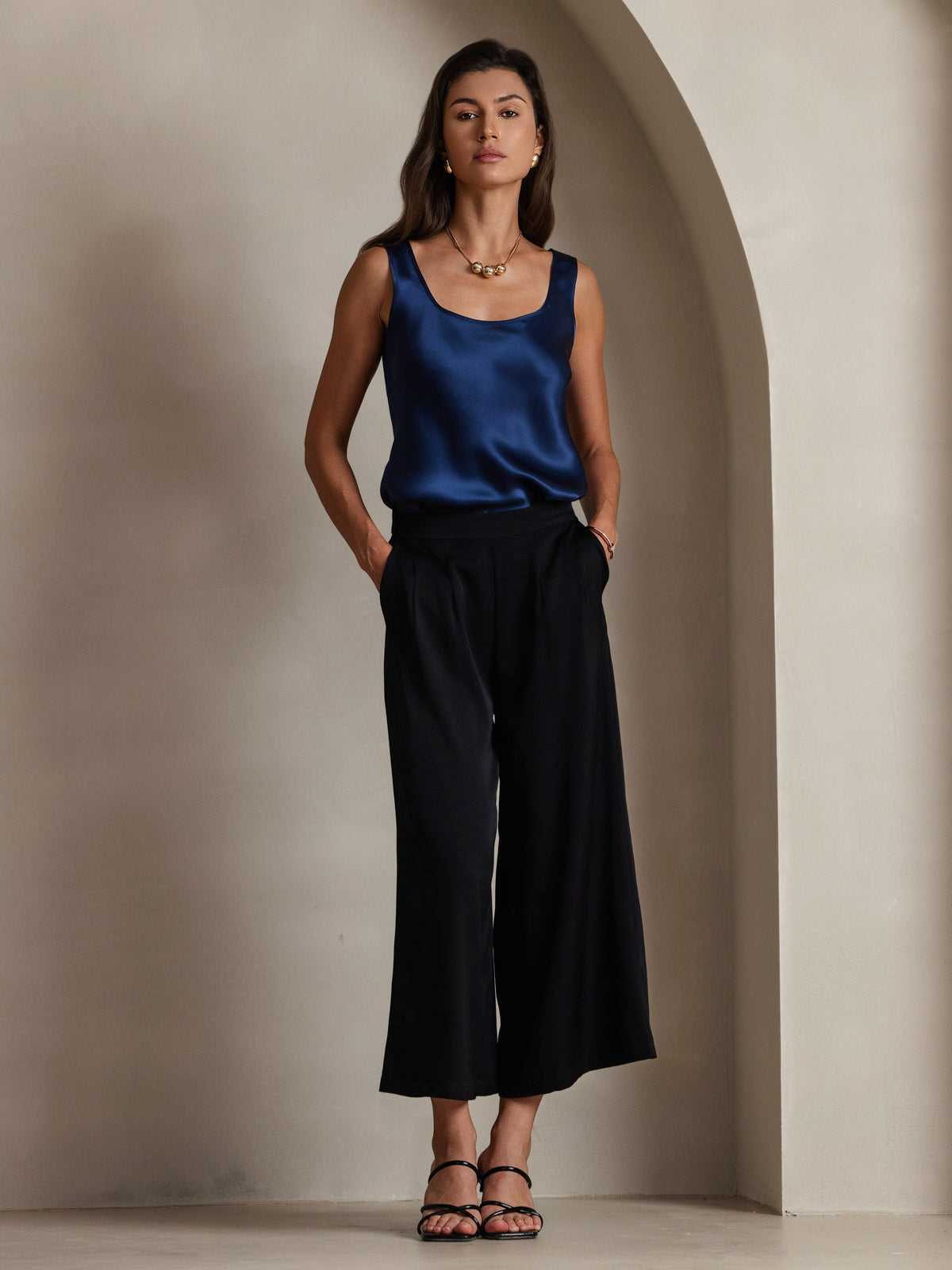 [Tummansininen] SilkSilky-FI 19Momme Camisoles 008