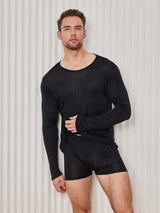 [Musta] SilkSilky-FI Long Sleeve Round Neck Miesten T-paita 003