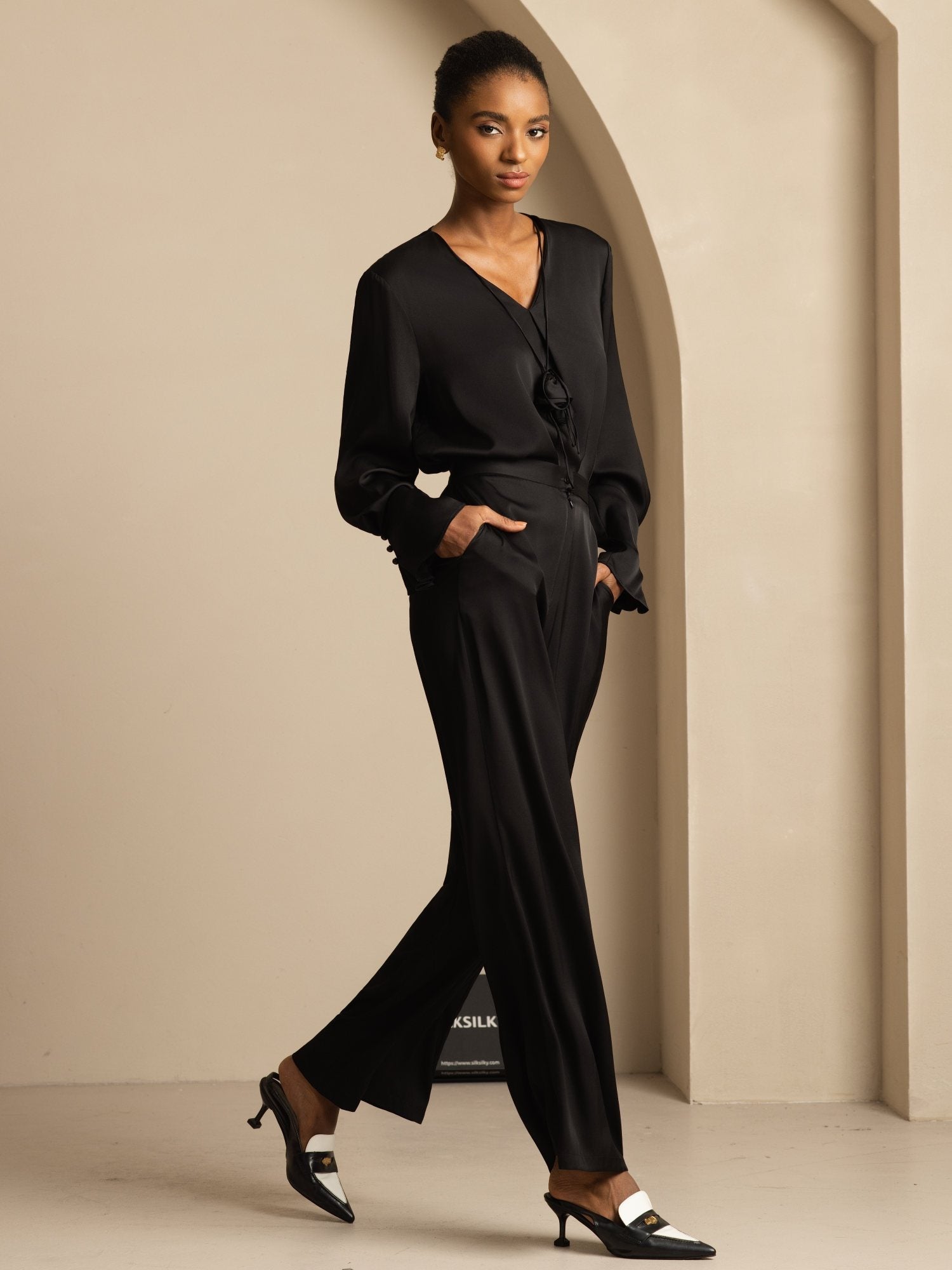 [Musta] SilkSilky-FI 19Momme Silkki Womens Pants 008