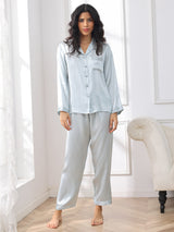 [Vaaleansininen] SilkSilky-FI Long Sleeve Notkokaulus Naisten Pyjamat 003