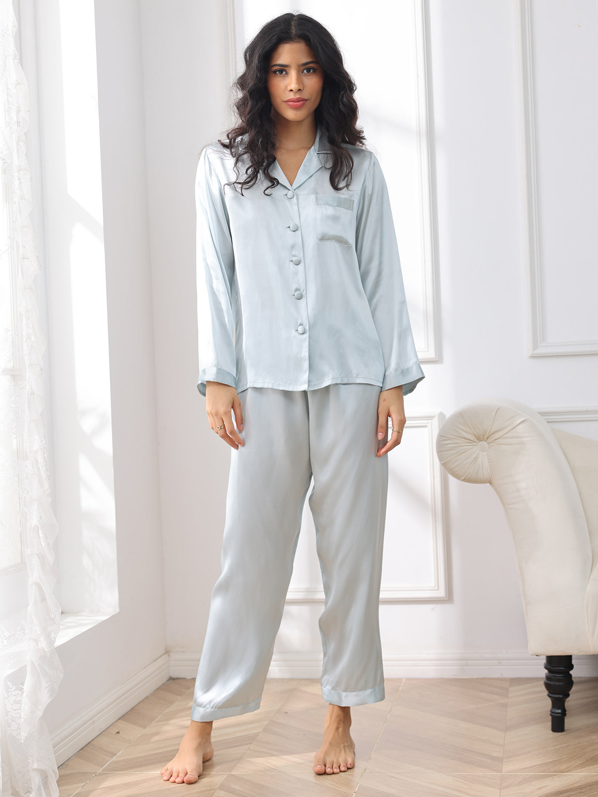 [Vaaleansininen] SilkSilky-FI Womens Pajamas 003