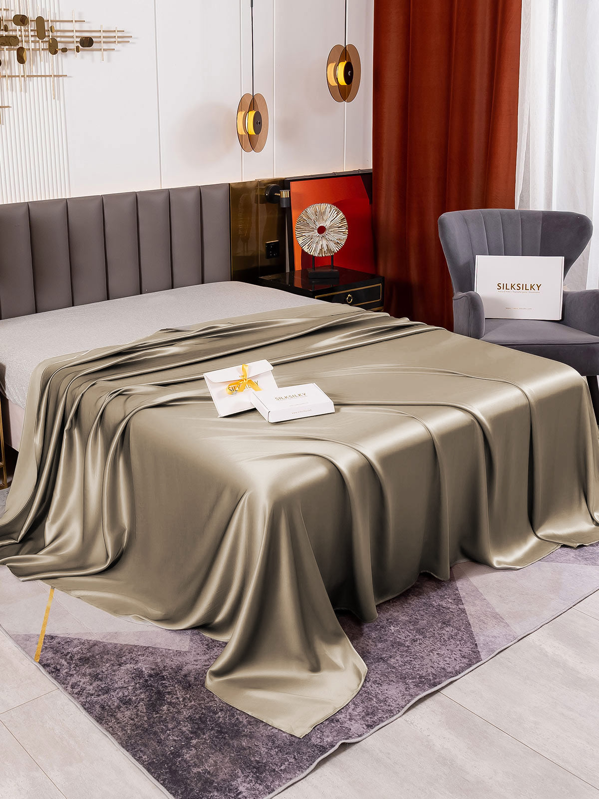[Khaki] SilkSilky-FI 19Momme Sheet 001