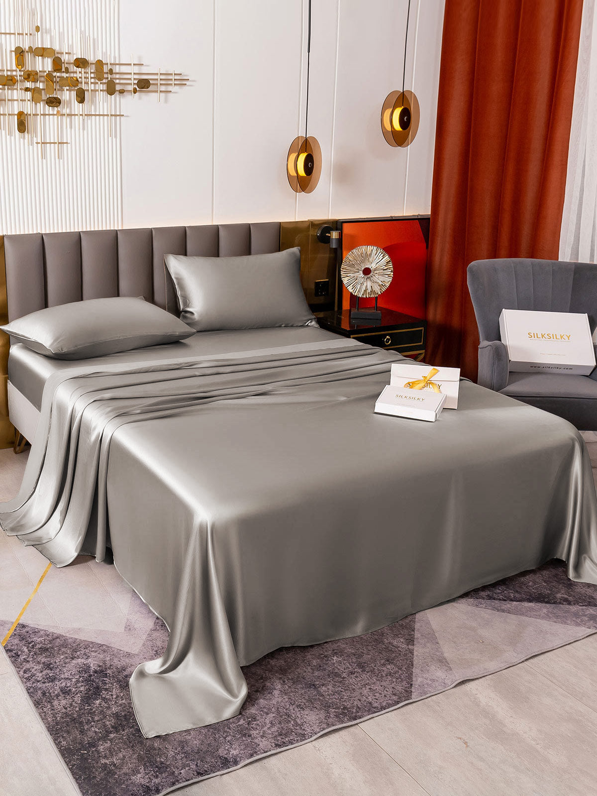 [Harmaa] SilkSilky-FI 19Momme Bedding Set 005