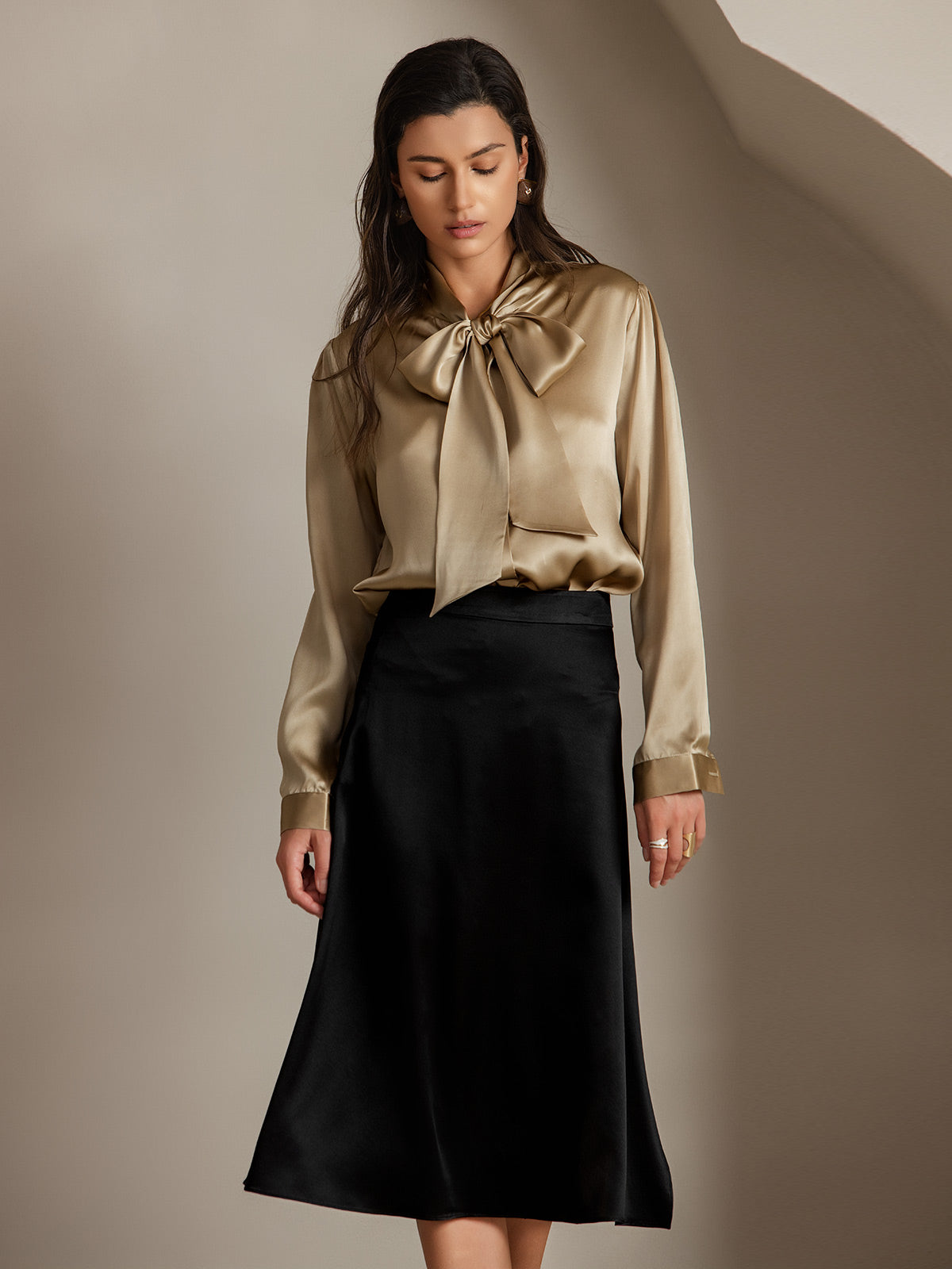 [Samppanja] SilkSilky-FI 19Momme Silk Long Sleeve Tie Neck Naisten paita 004