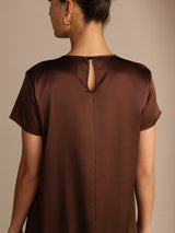 [Tumma Suklaa] SilkSilky-FI Short Sleeve Round Neck Mekko 006