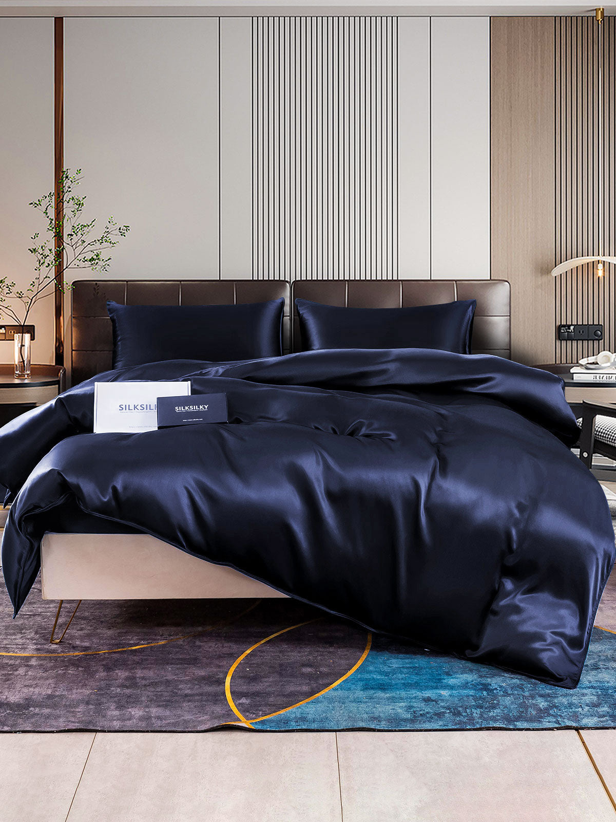 [Tummansininen] SilkSilky-FI 22Momme Bedding Set 001
