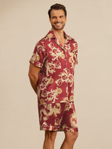[Viininpunainen Lohikäärme] SilkSilky-FI Short Sleeve Notkokaulus Miesten Pyjamat 002