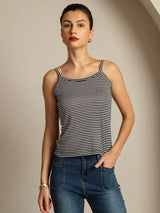 [Musta Raita] SilkSilky-FI Spagettihihna Square Neck Camisole Top 001