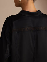 [Musta] SilkSilky-FI Long Sleeve Lapel Collar Pusero 005
