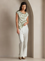 [Vaaleanvihreä] SilkSilky-FI Cap Sleeve Cowl Neck Naisten T-paita 004