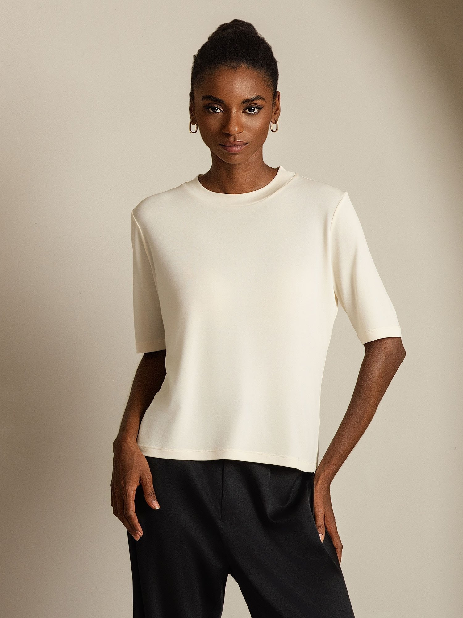 [Beige] SilkSilky-FI Womens T-Shirt 006