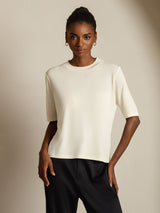 [Beige] SilkSilky-FI Half Sleeve Crew Neck Naisten T-paita 006