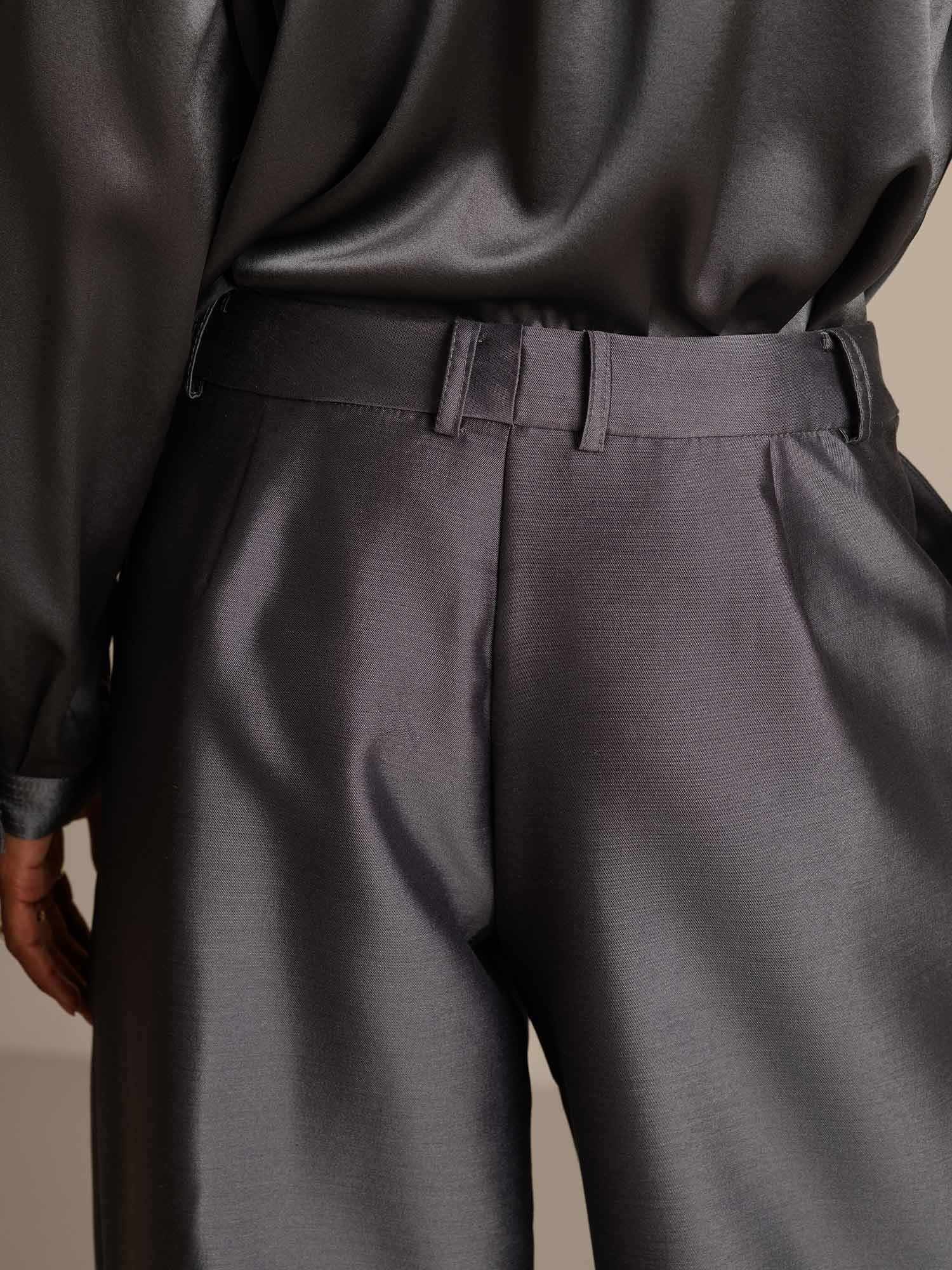 [Harmaa] SilkSilky-FI 32Momme Silk-Wool Blend Womens Pants 005,