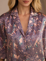 [Vaaleanpunainen Palmu] SilkSilky-FI Half Sleeve Lapel Collar Naisten Pyjamat 005