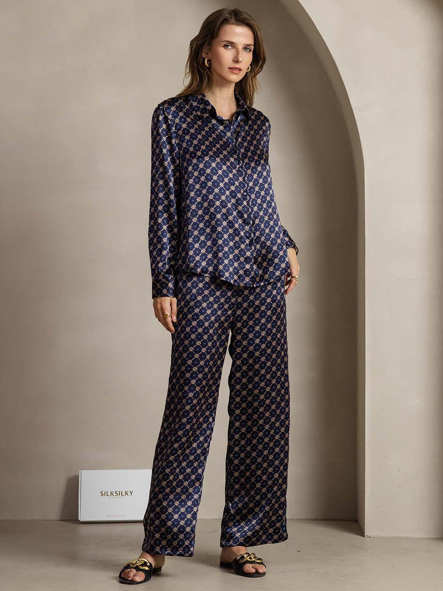 [LaivastoKetju] SilkSilky-FI 19Momme Lapel Collar Women''s Outfit Sets 001