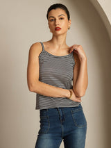 [Musta Raita] SilkSilky-FI Spagettihihna Square Neck Camisole Top 003