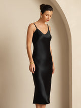 [Musta] SilkSilky-FI Spaghetti Strap V Neck Mekko 003