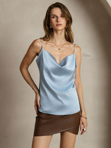 [Harmaansininen] SilkSilky-FI 19Momme Spagettihihna Vesiputouspääntie Camisole Top 001
