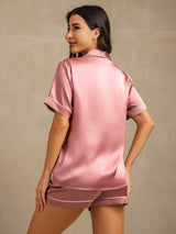 [Vaalean Mauve] SilkSilky-FI Short Sleeve Notkokaulus Naisten Pyjamat 002