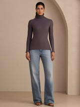 [Tumman Harmaa] SilkSilky-FI Long Sleeve Turtle Neck Naisten T-paita 005