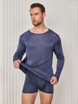 [Tummansininen] SilkSilky-FI Long Sleeve Round Neck Miesten T-paita 004