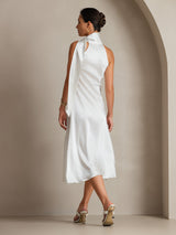 [Valkoinen] SilkSilky-FI Sleeveless Tie Neck Mekko 002