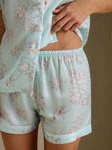 [Taivaansiniset Kukat] SilkSilky-FI Short Sleeve Notch Collar Naisten Pyjamat 006