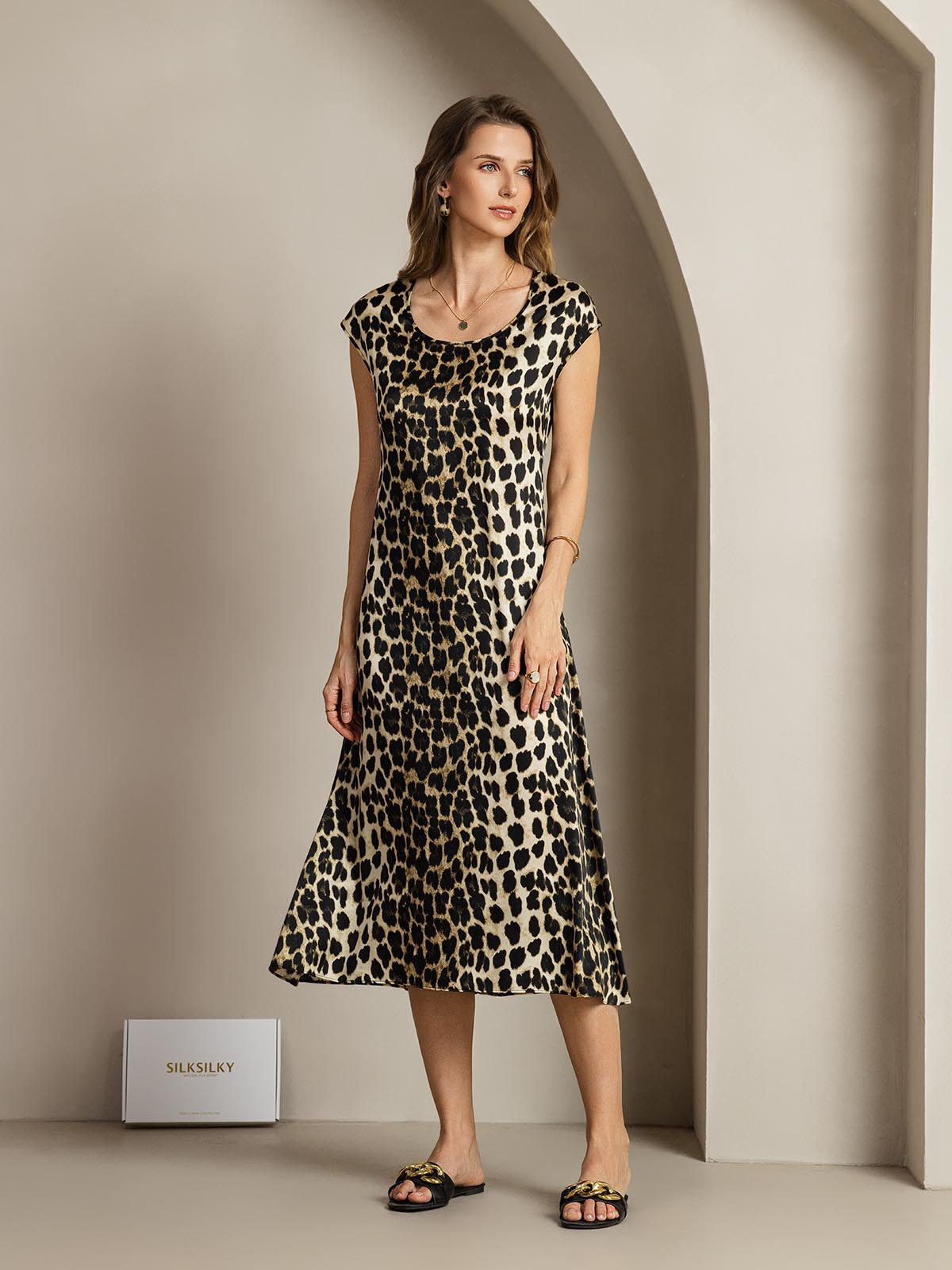 [Leopardi] SilkSilky-FI 19Momme Dress 008